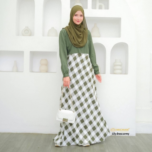 Michan - Gamis Dewasa - Lily Square Dress Army - Michan.co.id