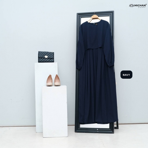 Michan - Gamis Dewasa - Keira Dress Navy - Michan.co.id