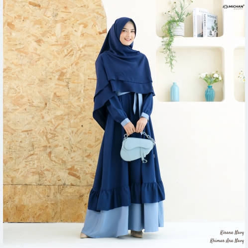 Michan - Gamis Dewasa - Kirana BASIC Navy - Michan.co.id