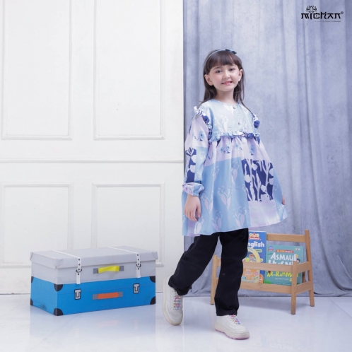Michan - Gamis Kidz Michan - Tunik Caca KID Blue Silver - Michan.co.id