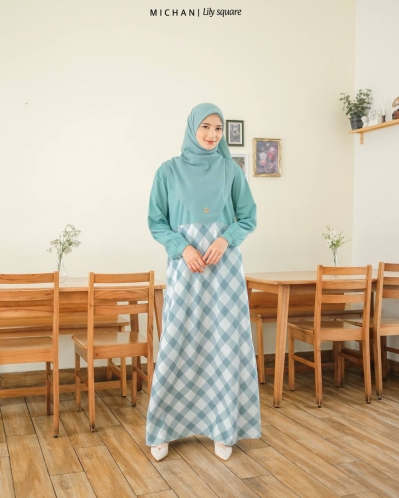 Michan - Gamis Dewasa - Lily Square GREEN toska - Michan.co.id
