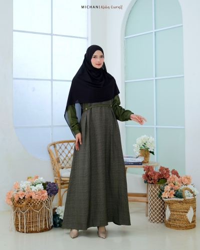 Michan - Gamis Dewasa - OVERALL Alika Linen Army - Michan.co.id