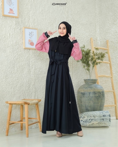 Michan - Gamis Dewasa - Dhira Dress Black - Michan.co.id