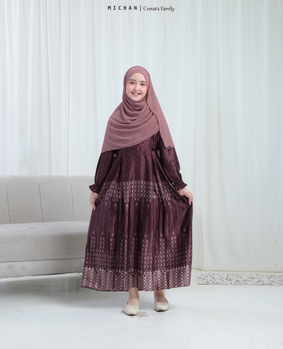 Michan - Gamis Kidz Michan - KID Cemara Burgundy - Michan.co.id