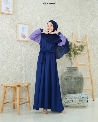 Michan - Gamis Dewasa - Dhira Dress Navy - Michan.co.id
