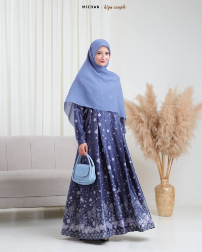 Michan - Gamis Dewasa - Biya Couple Dress Navy - Michan.co.id