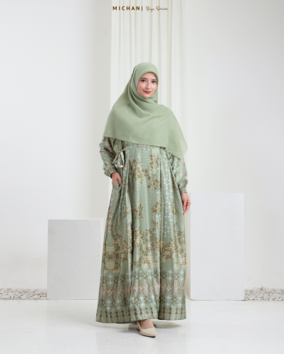 Michan - Gamis Dewasa - Biya Dress SageGreen - Michan.co.id