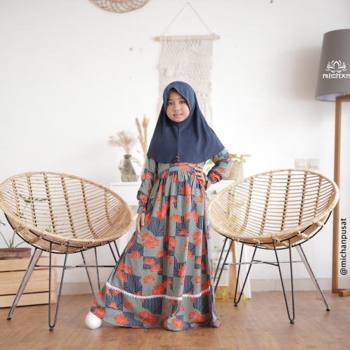 Michan - Gamis Kidz Michan - Lotus KID Green Navy - Michan.co.id