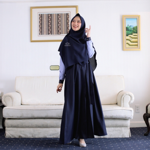 Michan - Gamis Dewasa - Dhira Dress Navy SQUARE - Michan.co.id