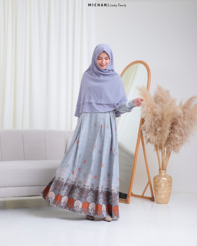 Michan - Gamis Dewasa - Lucky Dress Grey - Michan.co.id