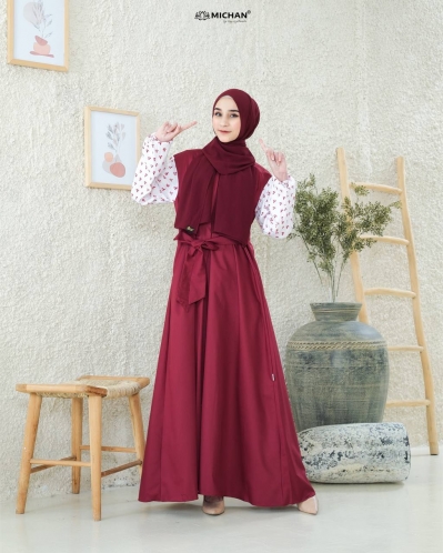Michan - Gamis Dewasa - Milea Dress Marun - Michan.co.id