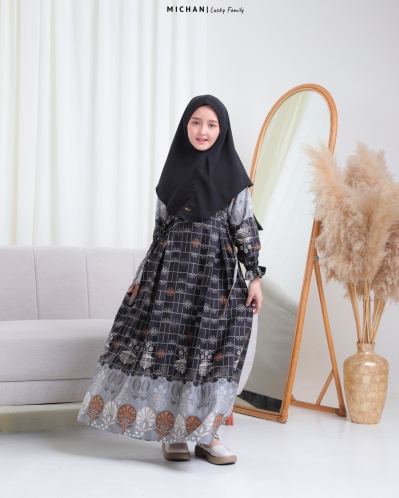 Michan - Gamis Kidz Michan - KID Lucky Dress Black - Michan.co.id