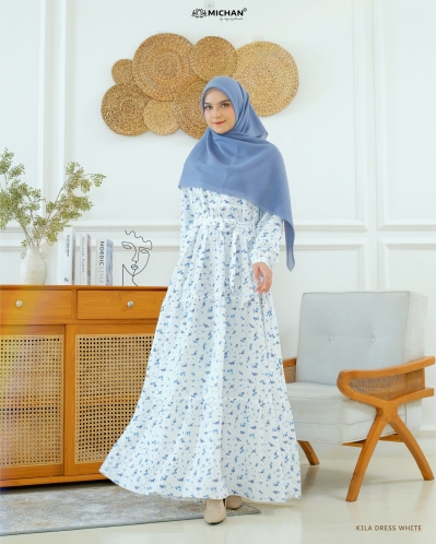 Michan - Gamis Dewasa - Kila Dress Crinkle White - Michan.co.id