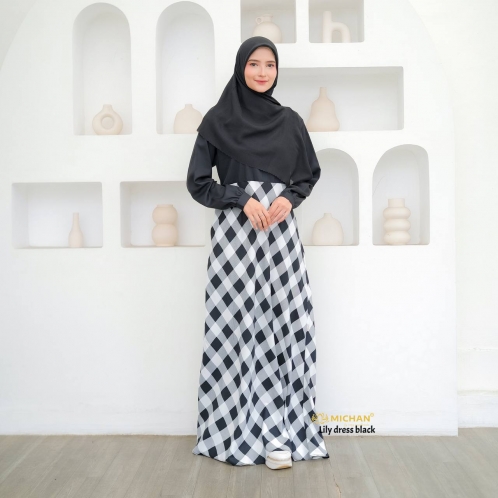 Michan - Gamis Dewasa - Lily Square Dress Black - Michan.co.id