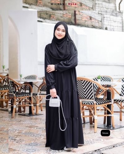 Michan - Gamis Dewasa - Kila Basic Black - Michan.co.id