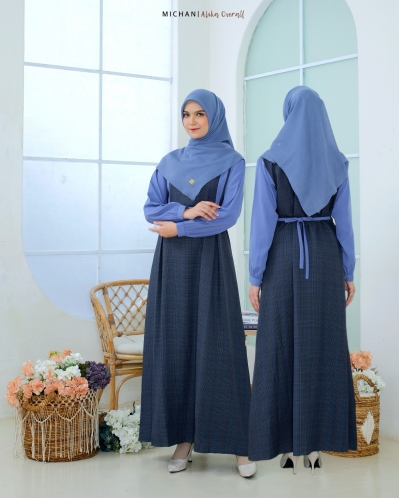 Michan - Gamis Dewasa - OVERALL Alika Linen Denim - Michan.co.id