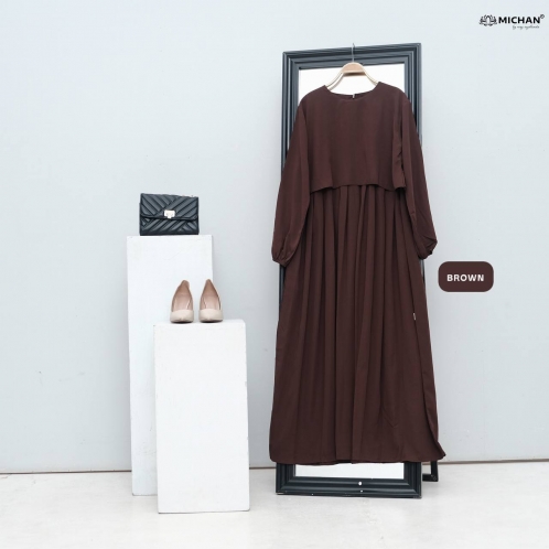 Michan - Gamis Dewasa - Keira Dress Brown - Michan.co.id