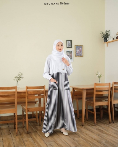 Michan - Gamis Dewasa - Lily SALUR Black - Michan.co.id