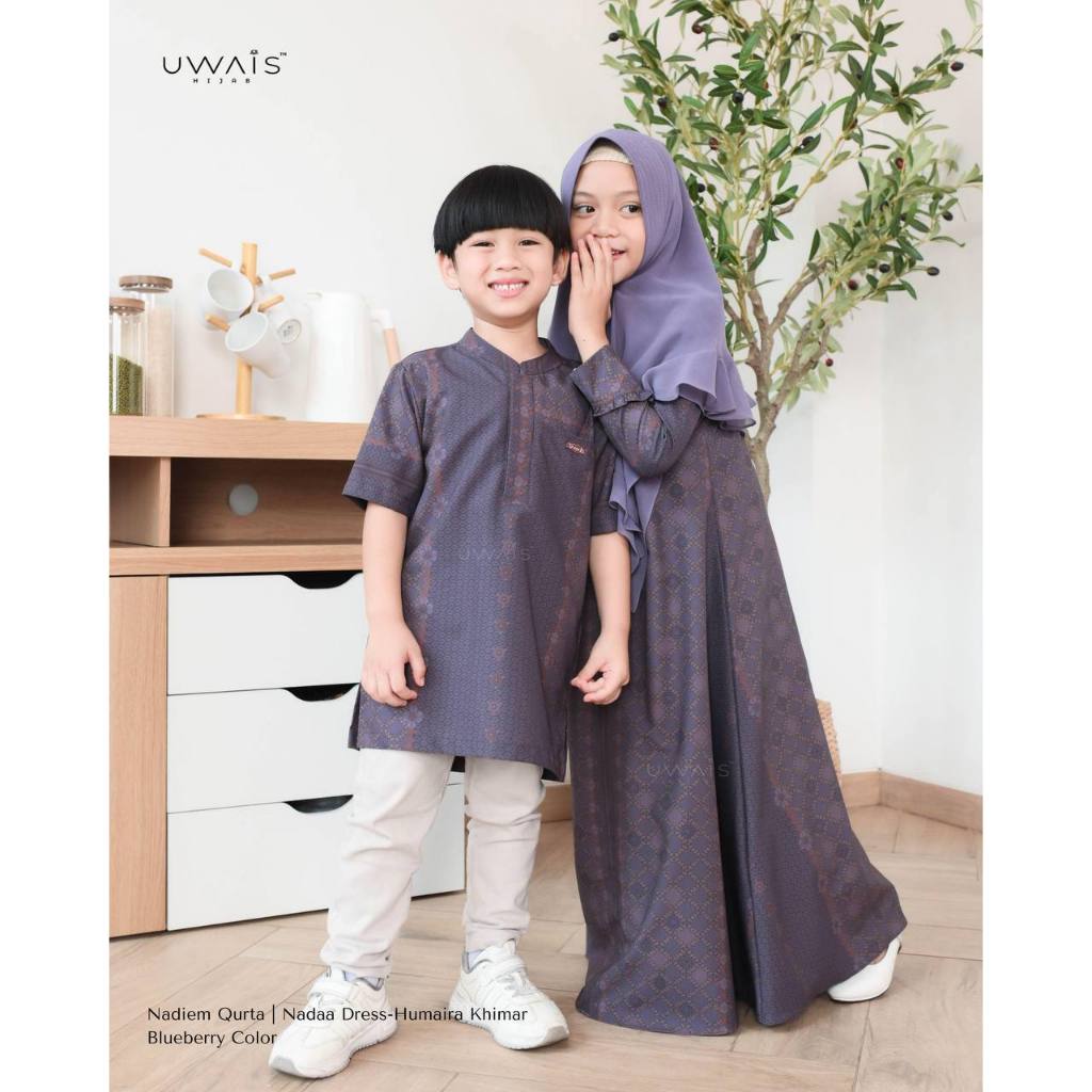 Uwais - Size Jumbo Laa Tansa Series Blueberry Sarimbit 2025 Family Set Keluarga Baju Lebaran Muslim