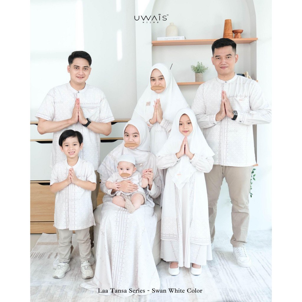 Uwais - SIze Jumbo Laa Tansa Series Swan White Sarimbit 2025 Family Set Keluarga Baju Lebaran Muslim