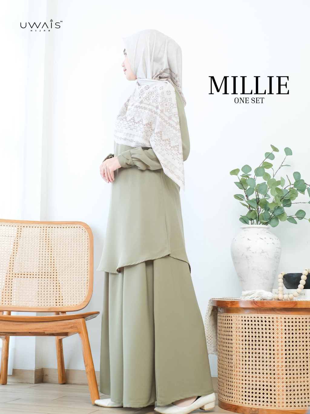 Uwais - Millie One Set Wanita Kekinian Rok dan Atasan Tunik Dewasa Muslimah Bahan Zara Crepe