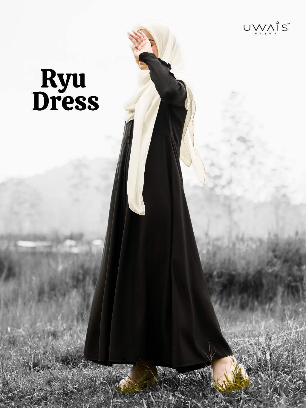 Uwais - Ryu Dress Wanita Kekinian Dewasa Gamis Daily Syari Terbaru Motif Polos Wudhu Busui Friendly