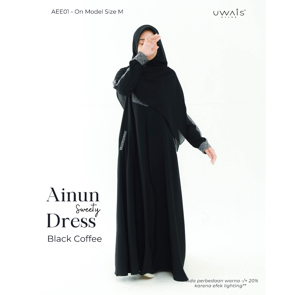 Uwais - Ainun Dress Sweety Wanita Kekinian Dewasa Gamis Daily Syari Terbaru Motif Polos Wudhu Busui Friendly
