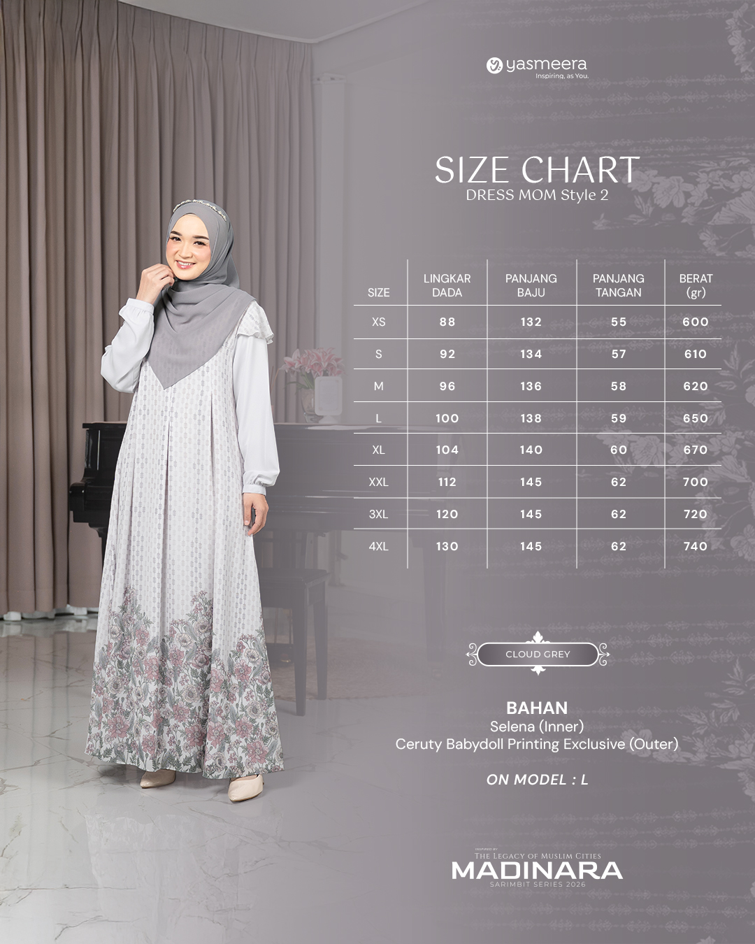 Yasmeera - GAMIS MADINARA STYLE 2 DEWASA GRADE B