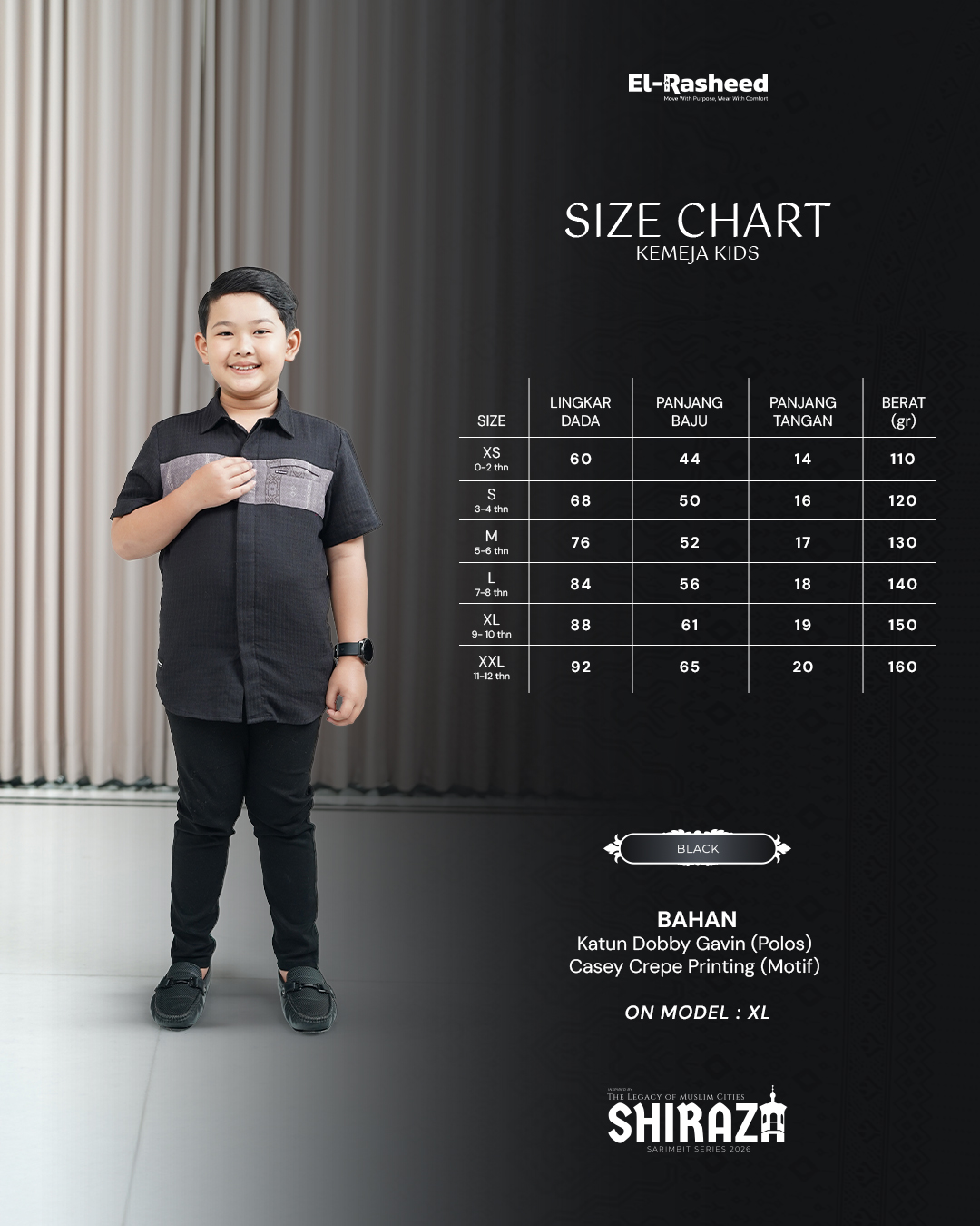 Yasmeera - KEMEJA SHIRAZA LENGAN PENDEK ANAK GRADE B