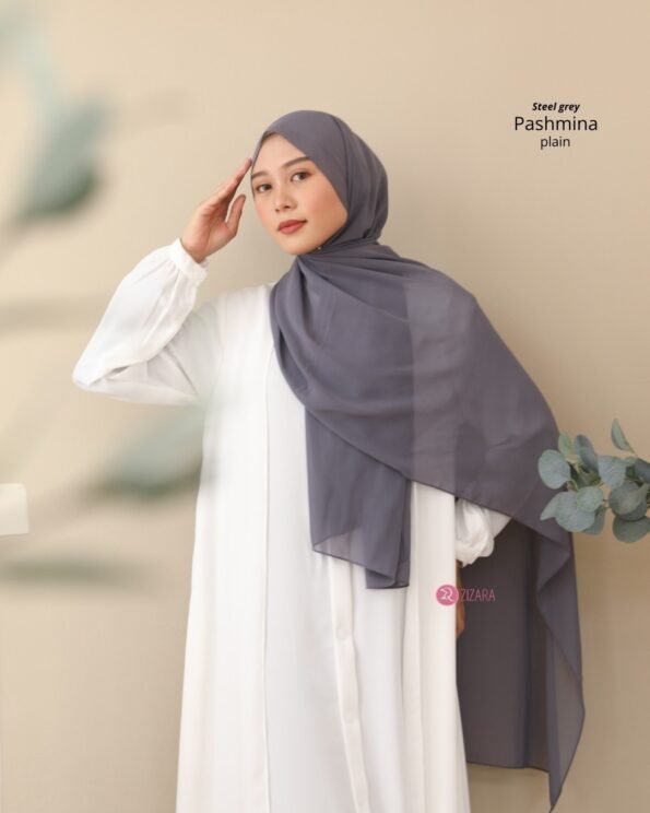 Zizara - Plain Pashmina Steel Grey
