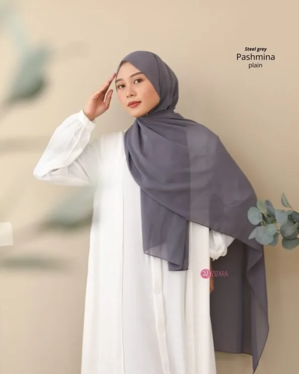 Zizara - Plain Pashmina Steel Grey