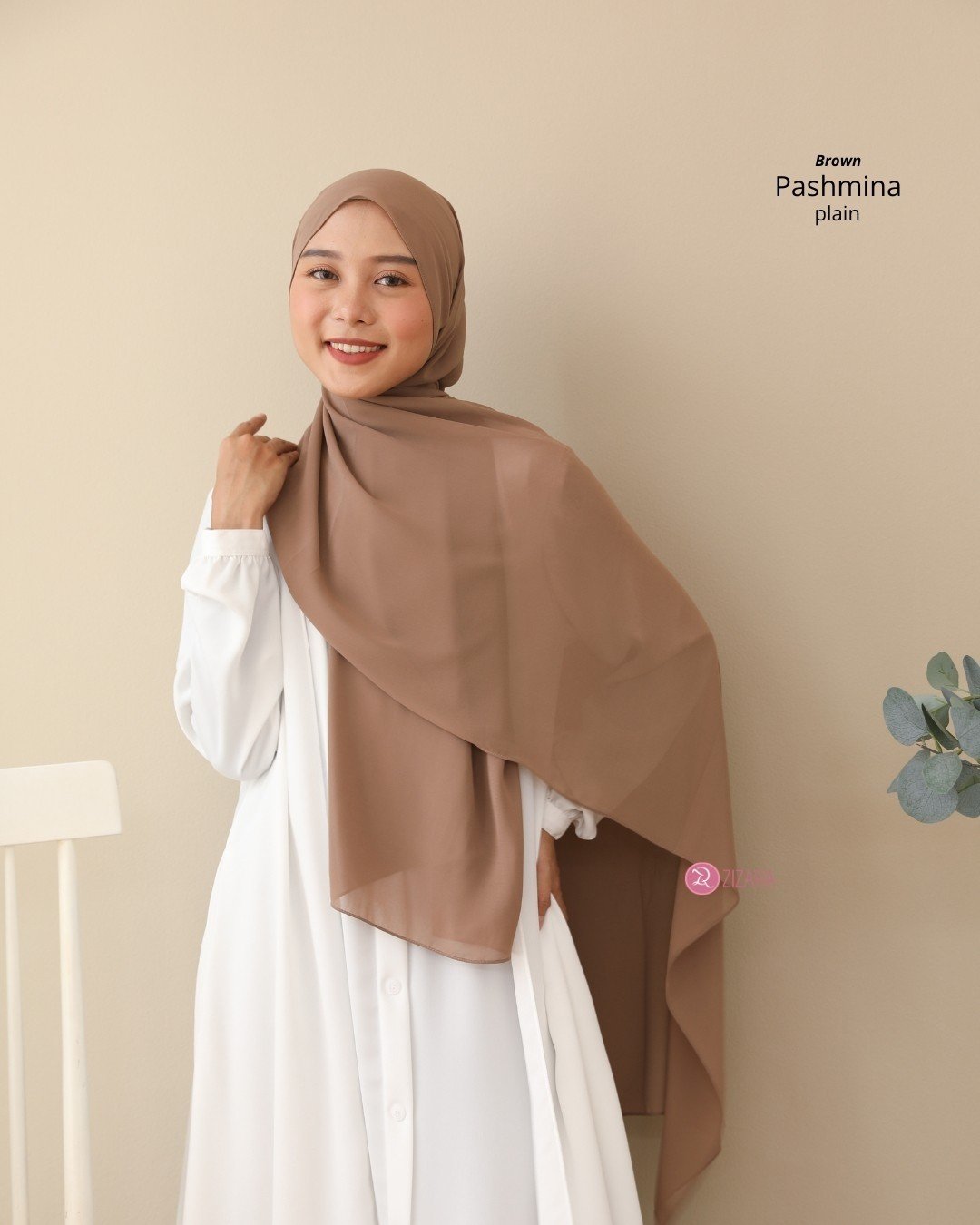 Zizara - Plain Pashmina Brown thumb 2